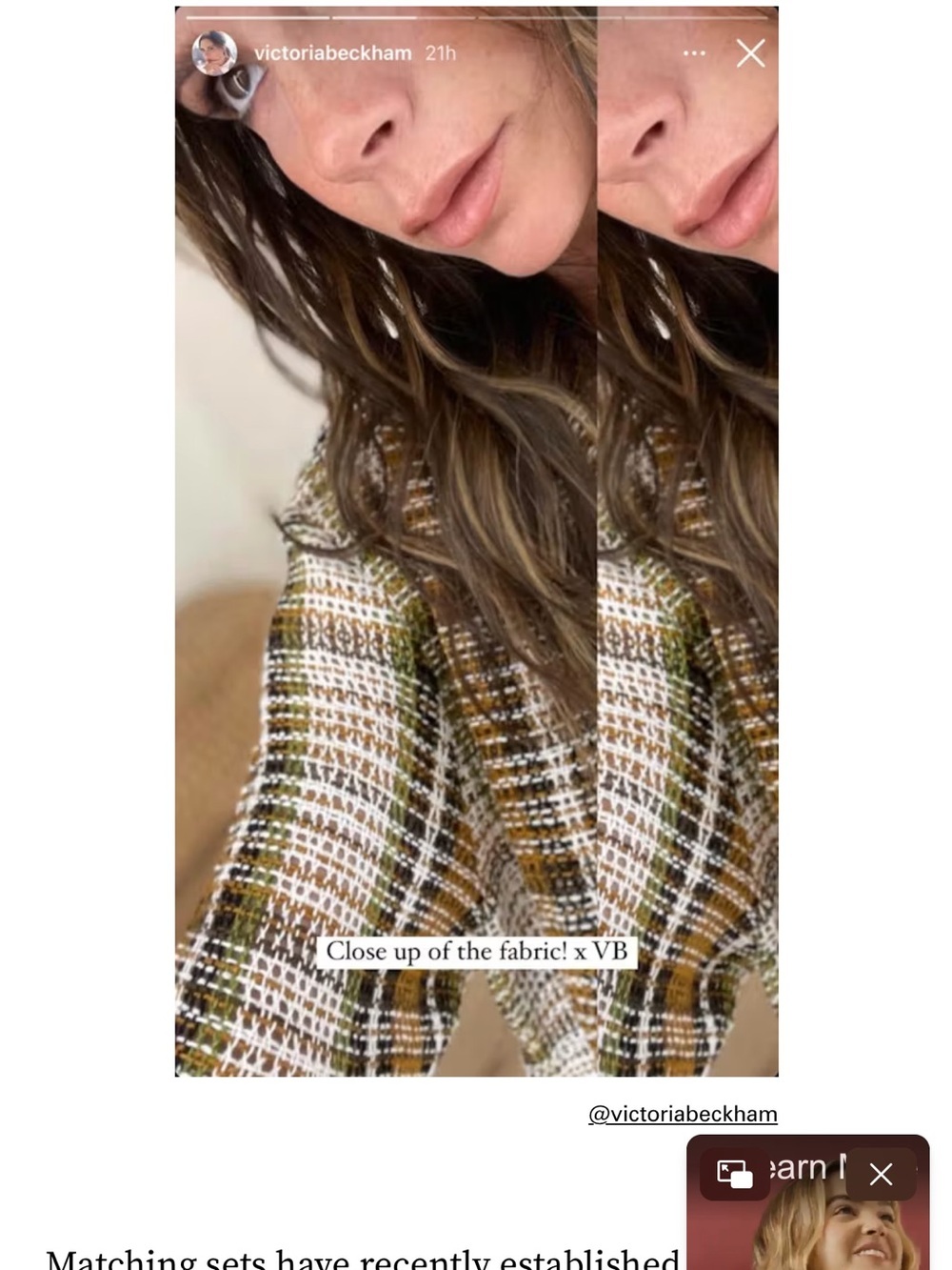 Victoria Beckham Open Weave Oversized Linen Top in Check Print $890